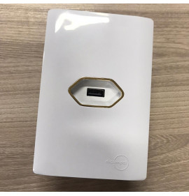 Conjunto USB 2.0 Horizontal 4X2 - Novara Branco Gold